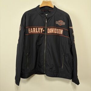 Harley-Davidson Jacket Mens 3XL Black Full Zip Windbreaker Biker Moto Riding